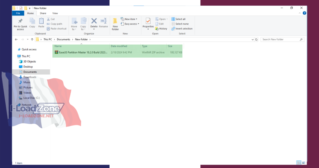 In this image EaseUS Partition Master downladed zip file